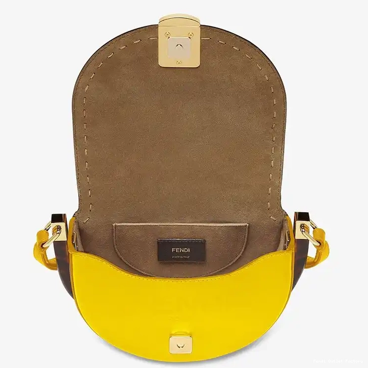 Vintage HOT Leather Bag Moonlight In Yellow Logo ROMA Fendi Calf 0424